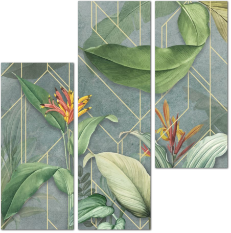 Экзотические растения на геометричном фоне