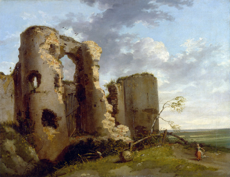 Джон Гамильтон Мортимер — Пейзаж заброшенного замка и женщины