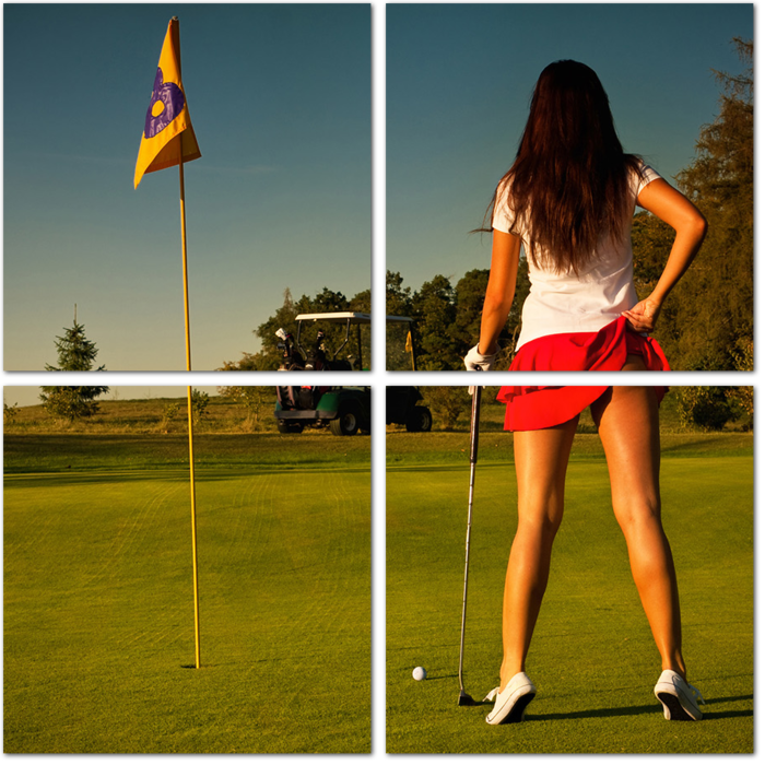 Сексуальная девушка играет в гольф