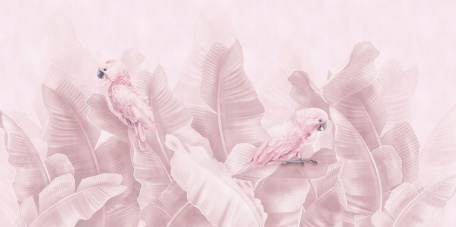 Розовые попугаи в банановых листьях