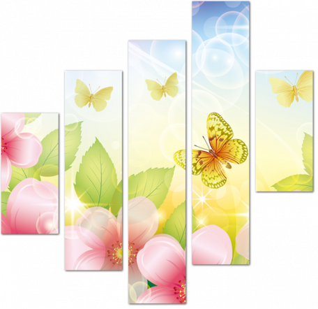 Бабочки летающие над клумбой цветов