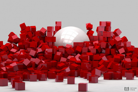 Красные кубы и белый шар 3D
