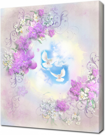 Фреска два голубя и цветы