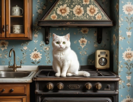 Кошка в винтажной кухне