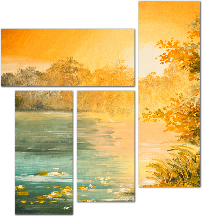 Яркий закат на озере красками