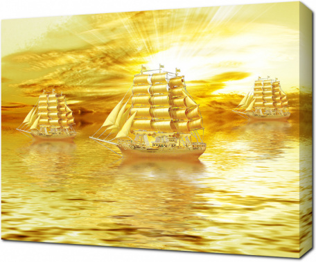 3D золотые корабли