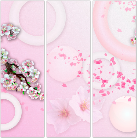 3D ветки сакуры на розовом фоне