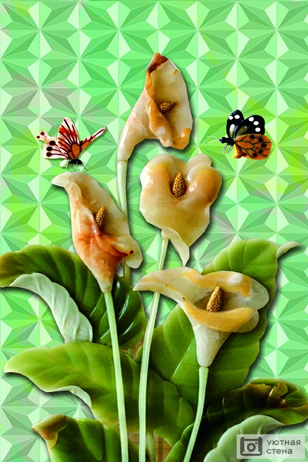 Фотообои "3D каллы с бабочками" - Арт. 020792 | Купить в интернет-магазине Уютная стена
