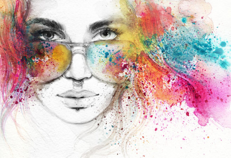 Портрет девушки в очках акварелью