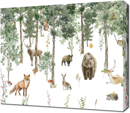 Животные в акварельном лесу