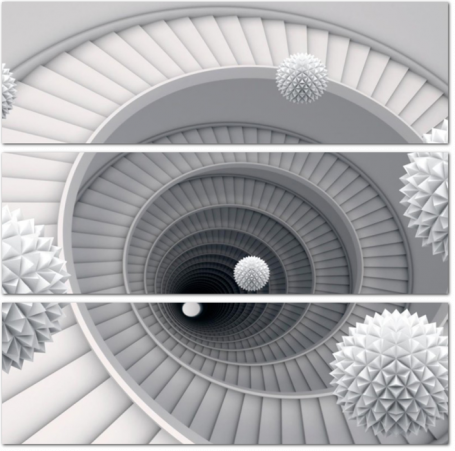 Текстурные шары на фоне спиральной лестницы