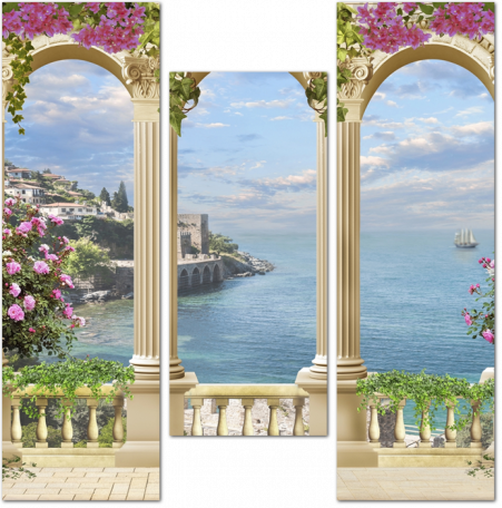 Терраса и колонны с видом на море