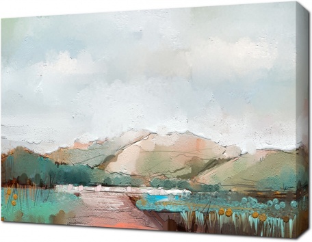 Пейзаж с холмами масляными красками