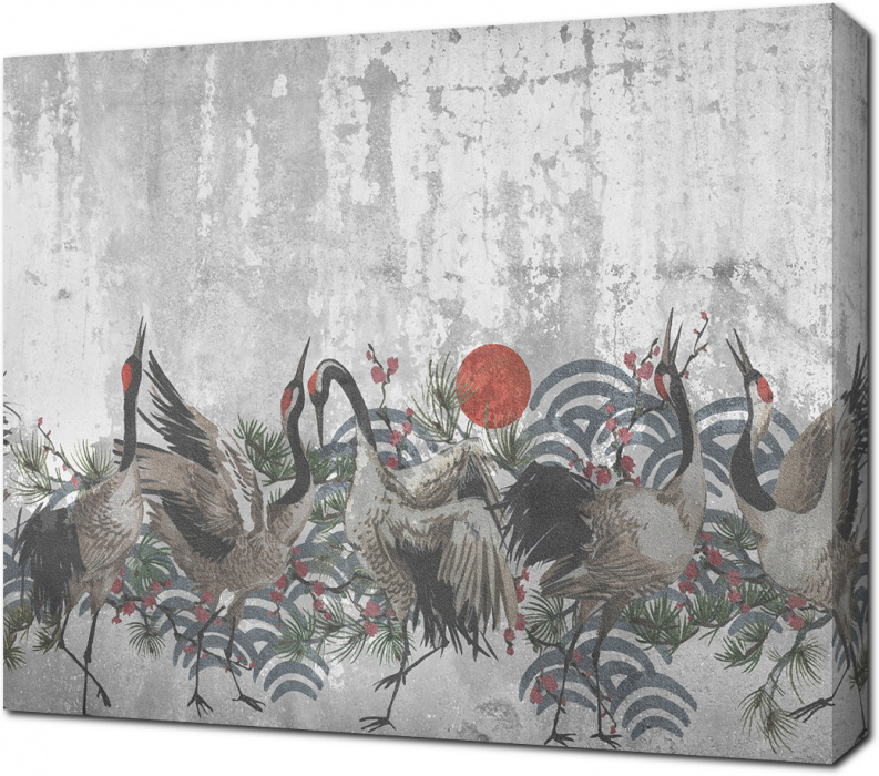 Винтажная фреска с журавлями