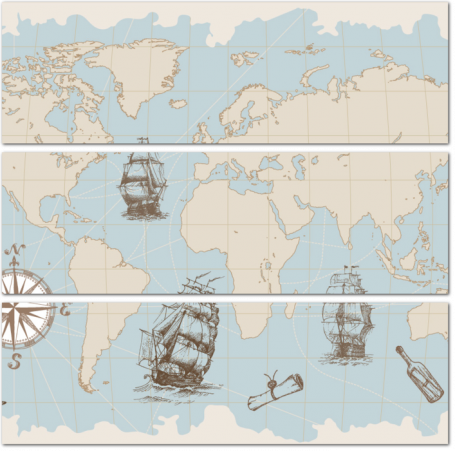 Нарисованная карта мира в винтажном стиле