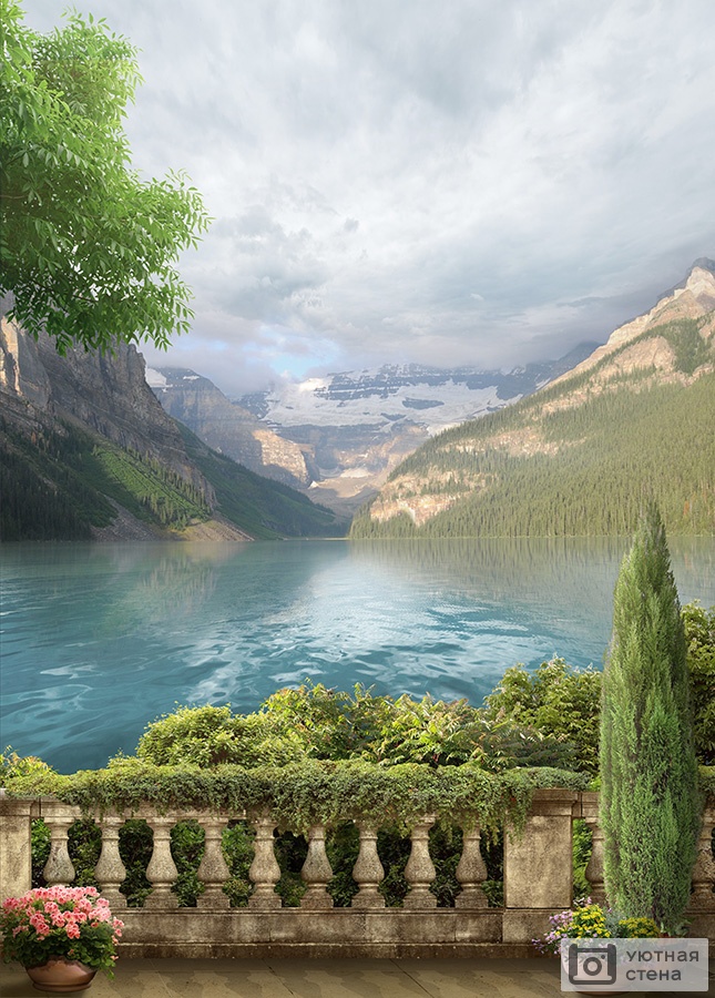 Терраса с видом на озеро горах