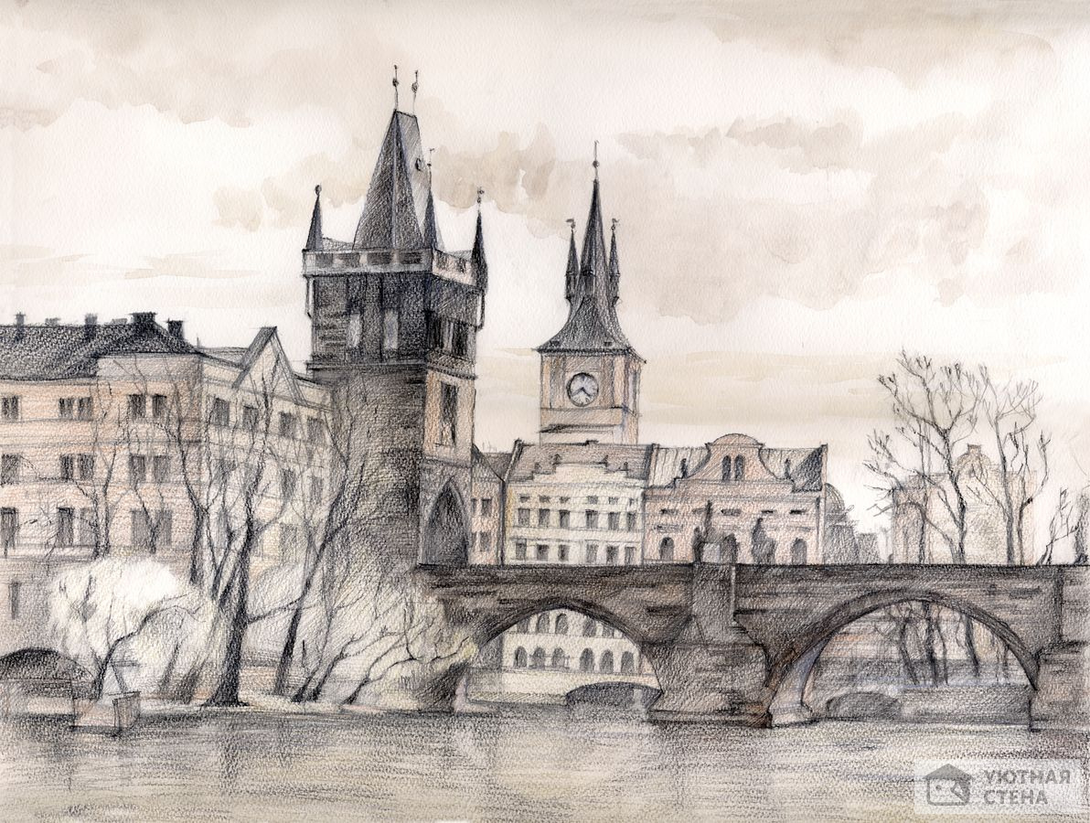 Прага Карлов мост рисунок