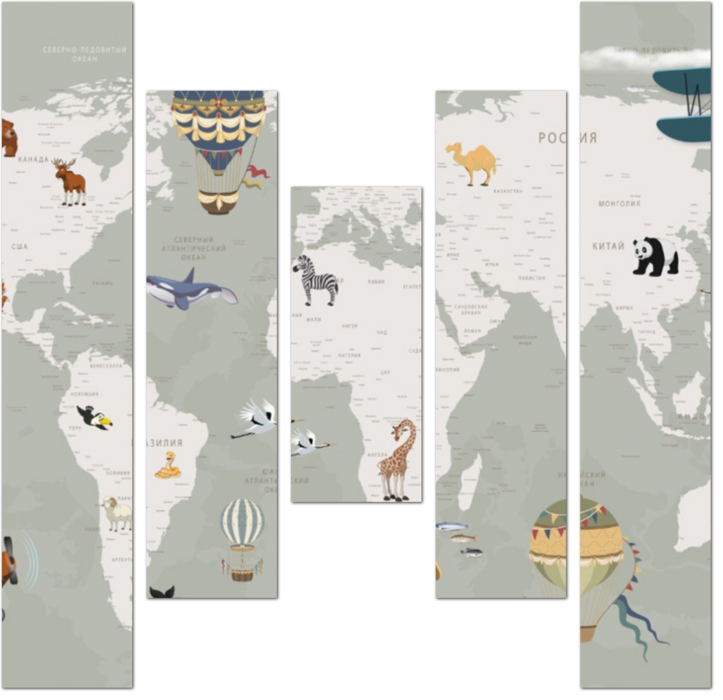 Карта мира с мультяшными животными