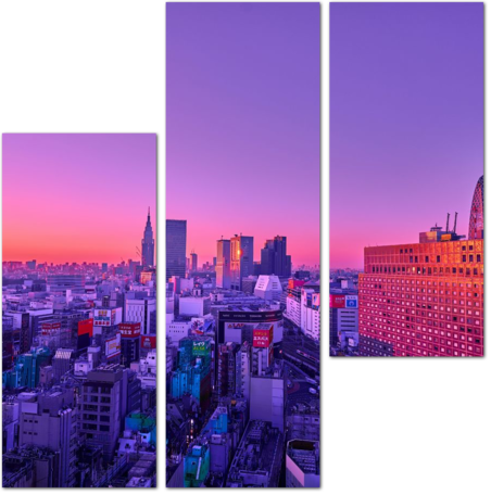 Пурпурный закат над городам
