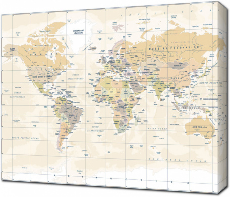 Карта мира в винтажном стиле с высокой детализацией