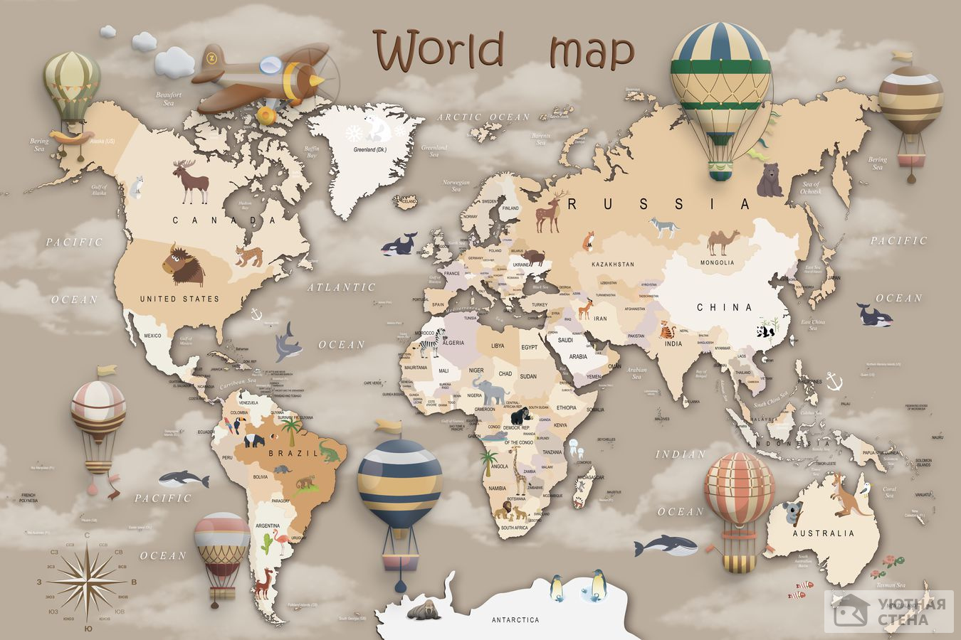 Детская карта с воздушными шарами на английском