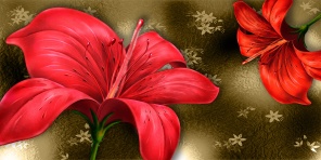 Красные лилии на ткани
