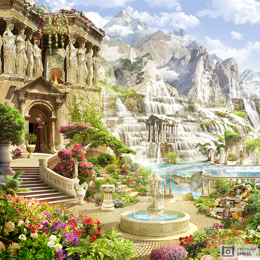Удивительный сад с водопадами