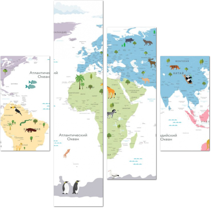 Детская карта с цветными континентами