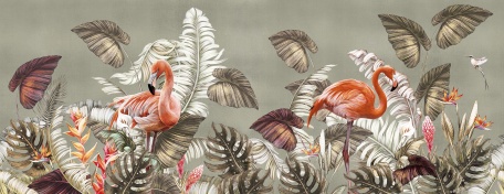 Фламинго на зеленом фоне