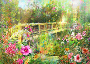 Мостик через реку в цветах