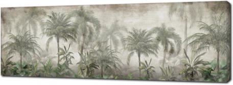 Панорама с пальмами в тумане