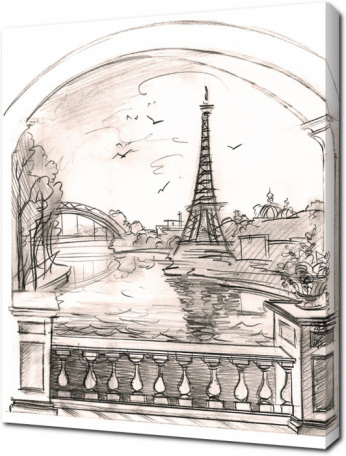 Карандашный рисунок террасы с видом на Париж