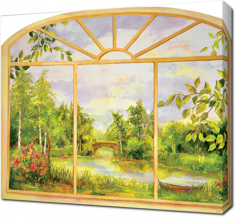 Живописное окно с видом на пруд