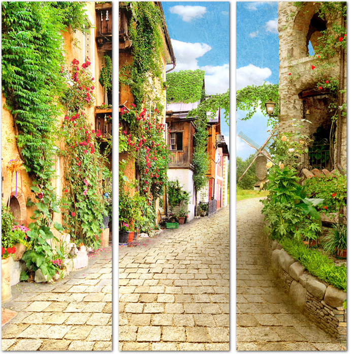 Украшенная цветами улочка в итальянском городке