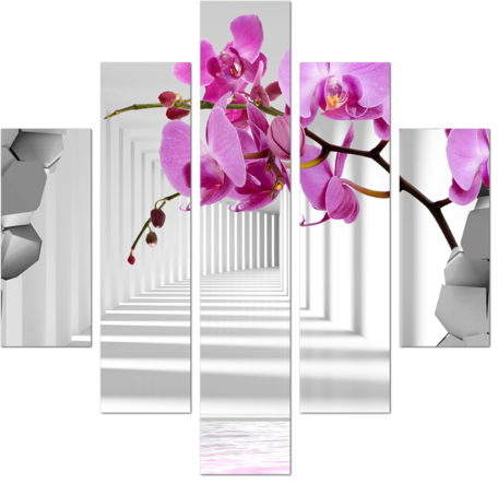 3D орхидея и пробитая стена с туннелем