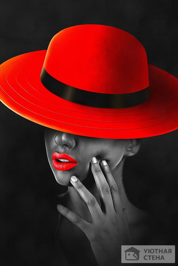 Дама в шляпе с красными губами и шляпой
