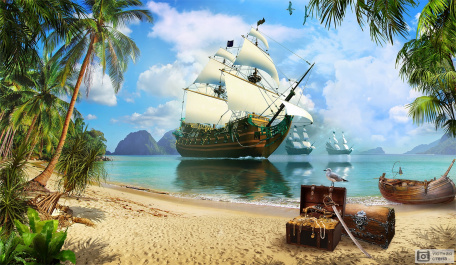 Пиратский остров и корабли
