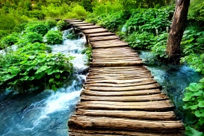 Необычный деревянный мостик через речку
