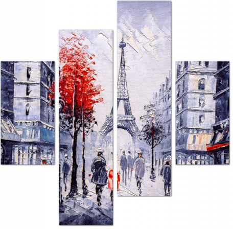 Улицы Парижа. Картина маслом с акцентом нескольких цветов