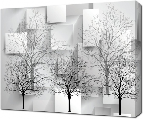 3D Деревья без листьев на фоне кубов
