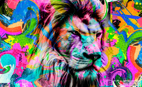 Голова льва в красочных красках граффити