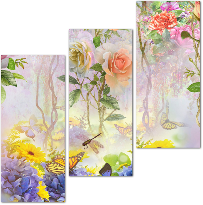 Фреска с бабочками и цветами