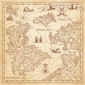 Пиратская карта сокровищ в тонах сепии
