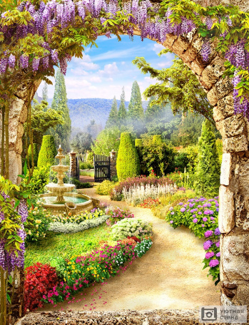 Арка с цветами в саду