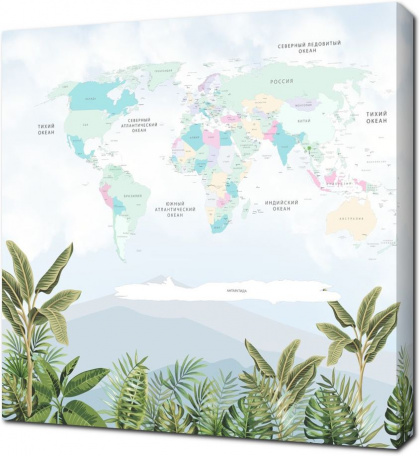 Карта на фоне тропических листьев