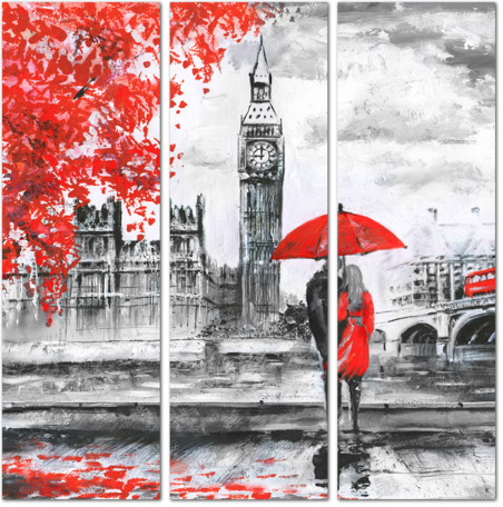 Мужчина и женщина под красным зонтом в Лондоне