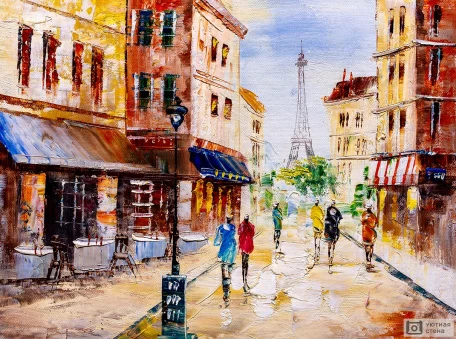 Яркие улицы Парижа. Картина маслом