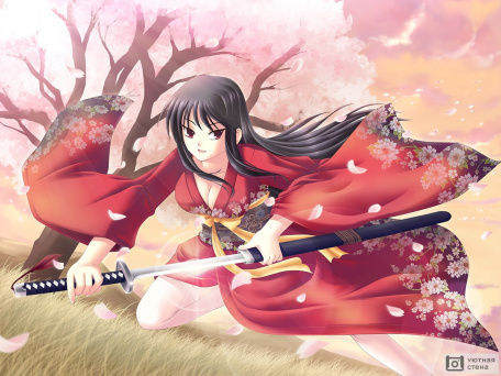 Девушка аниме с самурайским мечом