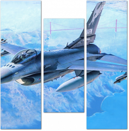Истребитель F-16C, самолеты, авиация, рисунок