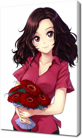 Милая девушка аниме с букетом цветов